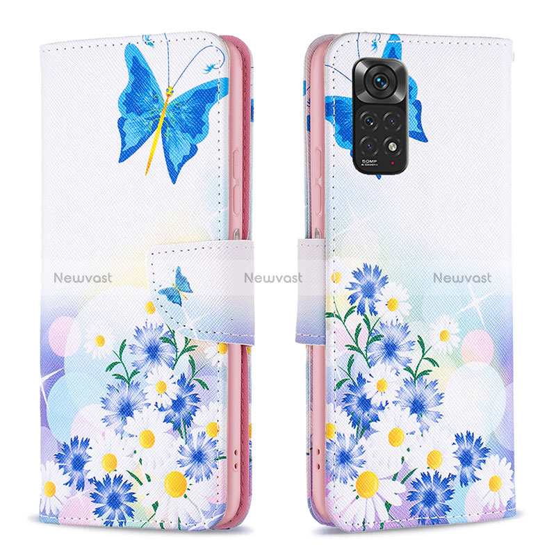 Leather Case Stands Fashionable Pattern Flip Cover Holder B01F for Xiaomi Redmi Note 11S 4G Blue