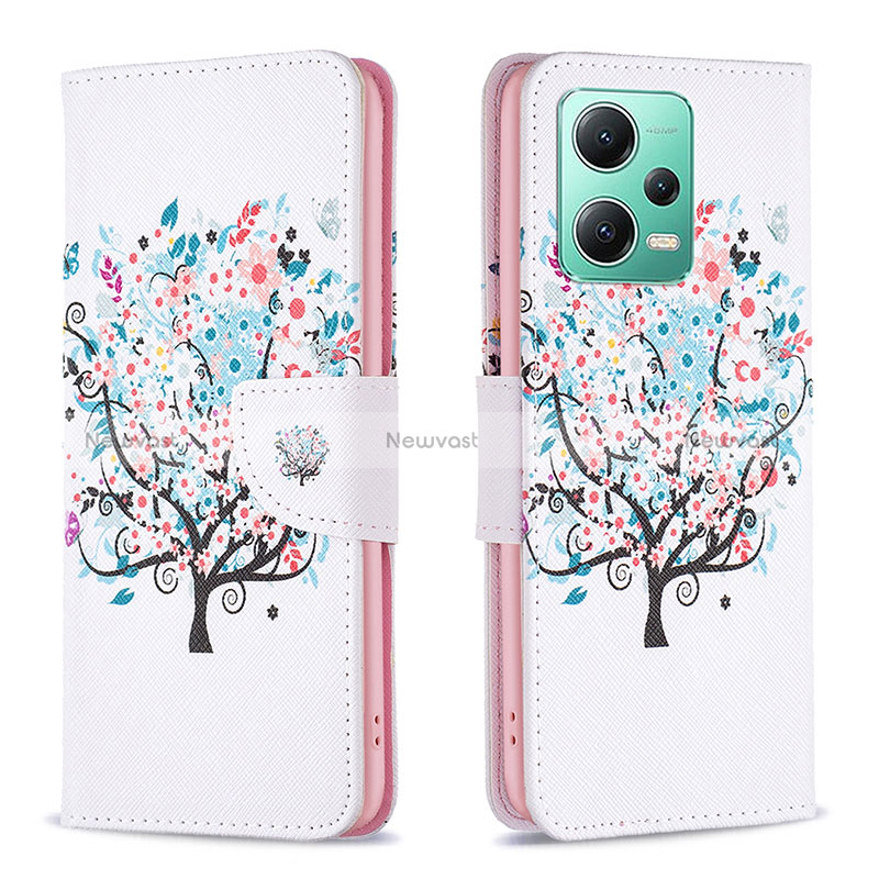 Leather Case Stands Fashionable Pattern Flip Cover Holder B01F for Xiaomi Redmi Note 12 5G White