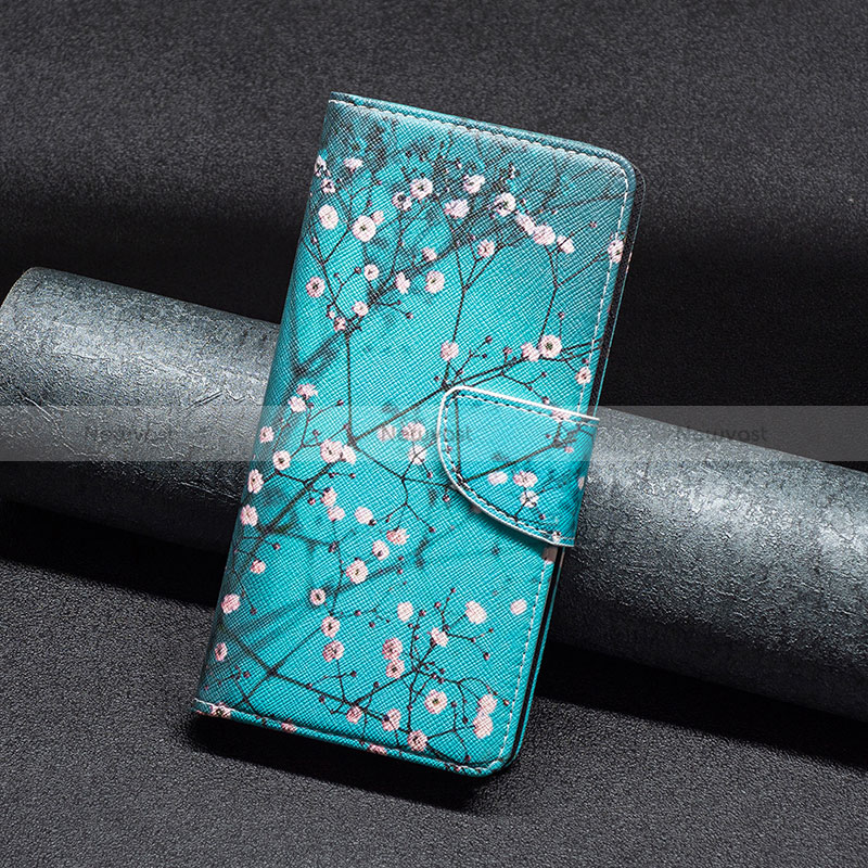 Leather Case Stands Fashionable Pattern Flip Cover Holder B01F for Xiaomi Redmi Note 12 Explorer Cyan