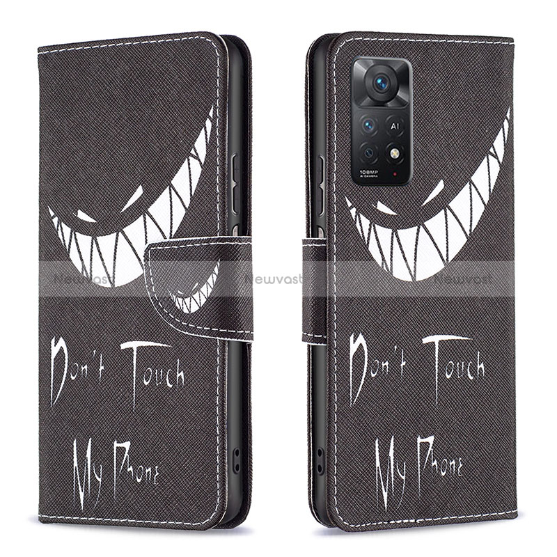 Leather Case Stands Fashionable Pattern Flip Cover Holder B01F for Xiaomi Redmi Note 12 Pro 4G Black