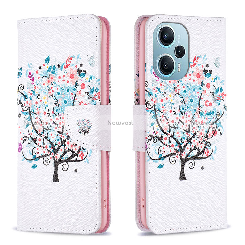 Leather Case Stands Fashionable Pattern Flip Cover Holder B01F for Xiaomi Redmi Note 12 Turbo 5G White