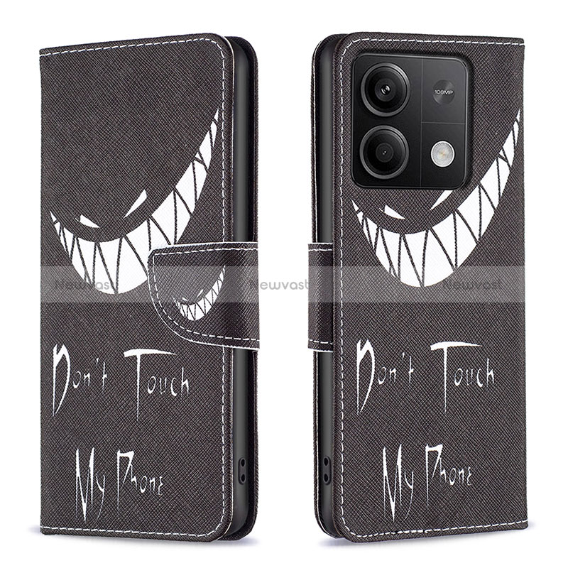 Leather Case Stands Fashionable Pattern Flip Cover Holder B01F for Xiaomi Redmi Note 13 5G Black