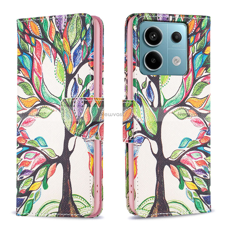 Leather Case Stands Fashionable Pattern Flip Cover Holder B01F for Xiaomi Redmi Note 13 Pro 5G