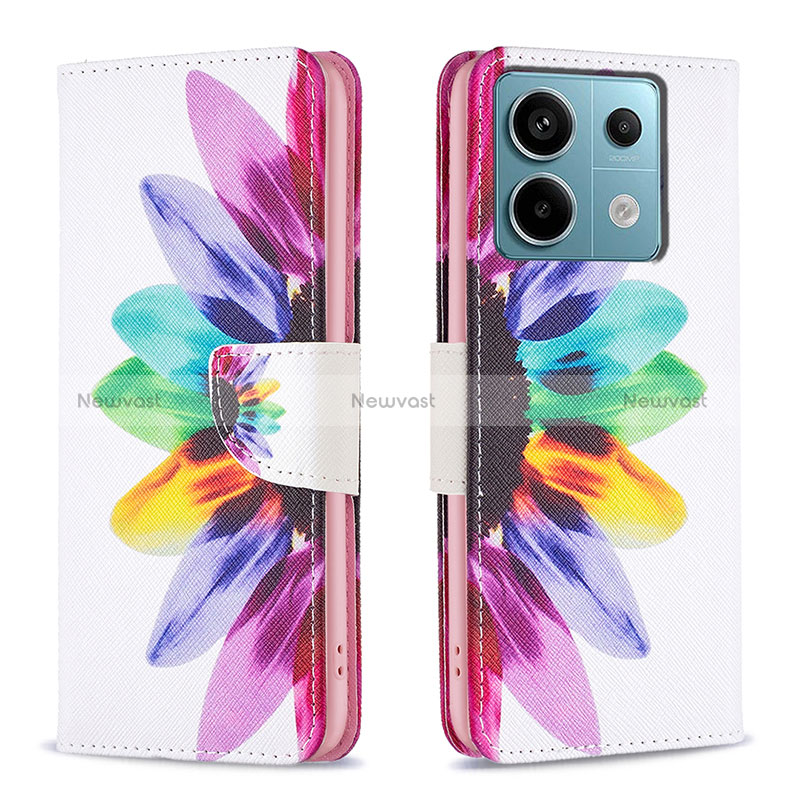 Leather Case Stands Fashionable Pattern Flip Cover Holder B01F for Xiaomi Redmi Note 13 Pro 5G