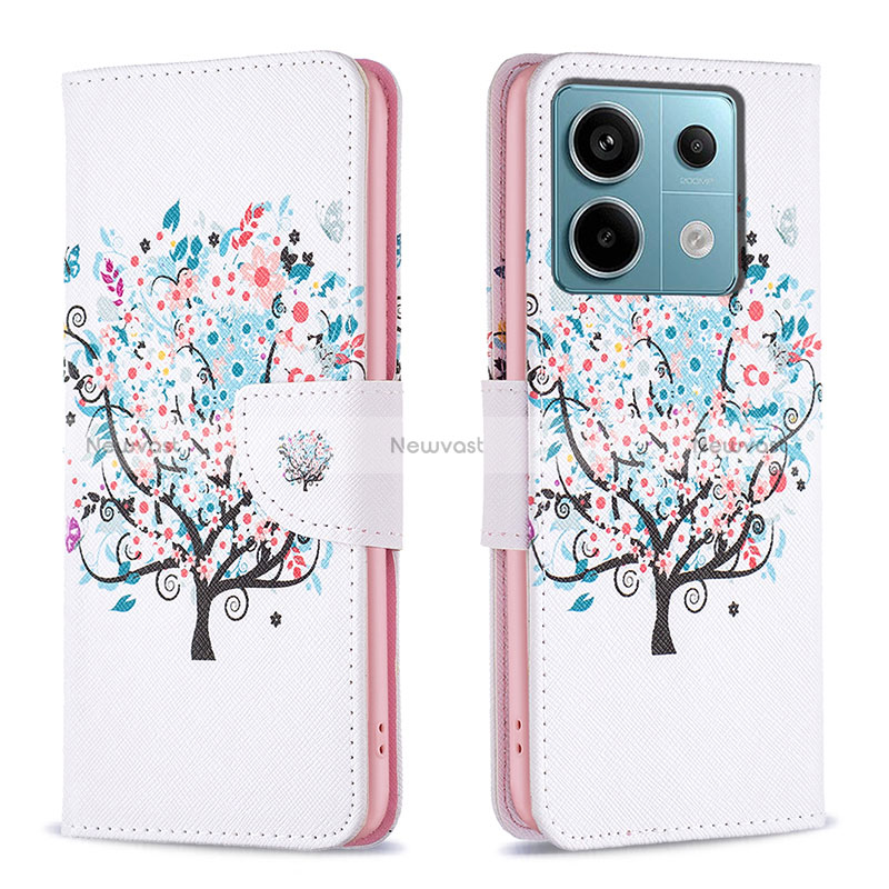 Leather Case Stands Fashionable Pattern Flip Cover Holder B01F for Xiaomi Redmi Note 13 Pro 5G White