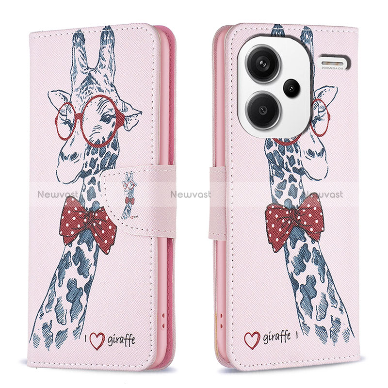 Leather Case Stands Fashionable Pattern Flip Cover Holder B01F for Xiaomi Redmi Note 13 Pro+ Plus 5G