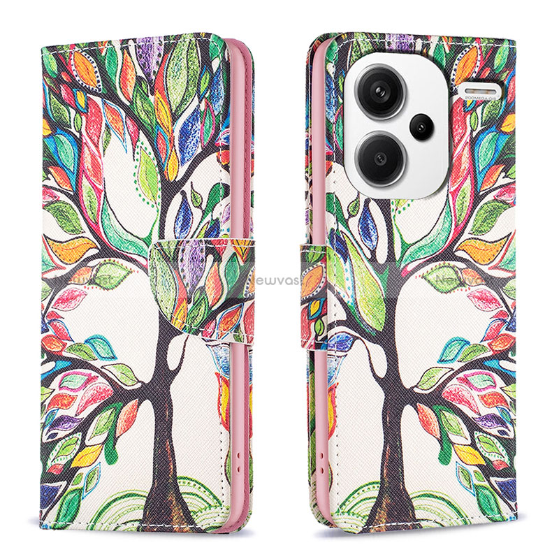 Leather Case Stands Fashionable Pattern Flip Cover Holder B01F for Xiaomi Redmi Note 13 Pro+ Plus 5G Green