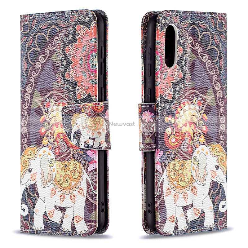 Leather Case Stands Fashionable Pattern Flip Cover Holder B03F for Samsung Galaxy A02 Brown