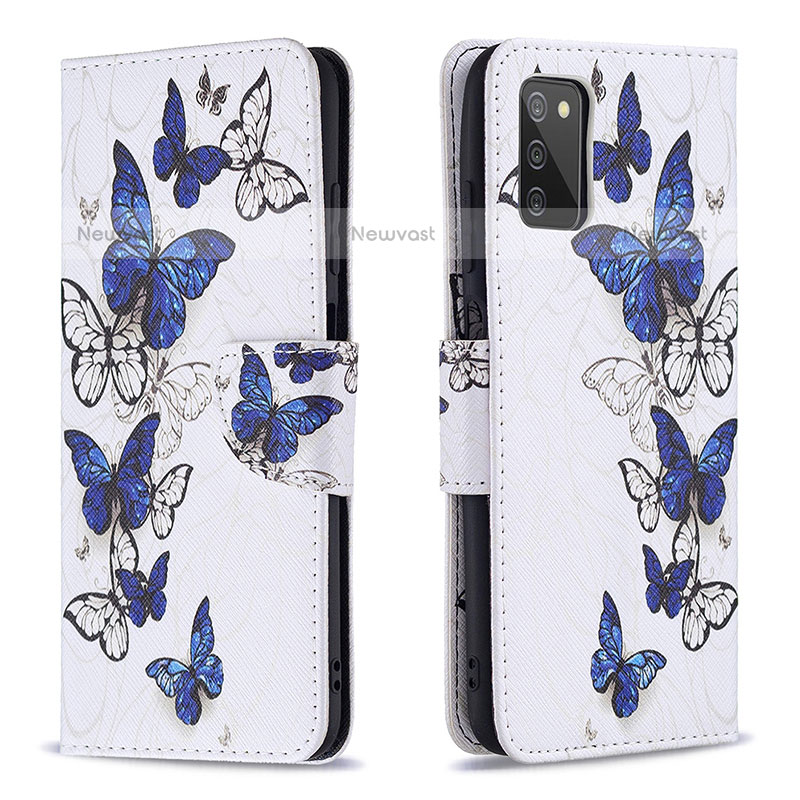 Leather Case Stands Fashionable Pattern Flip Cover Holder B03F for Samsung Galaxy A02s Blue