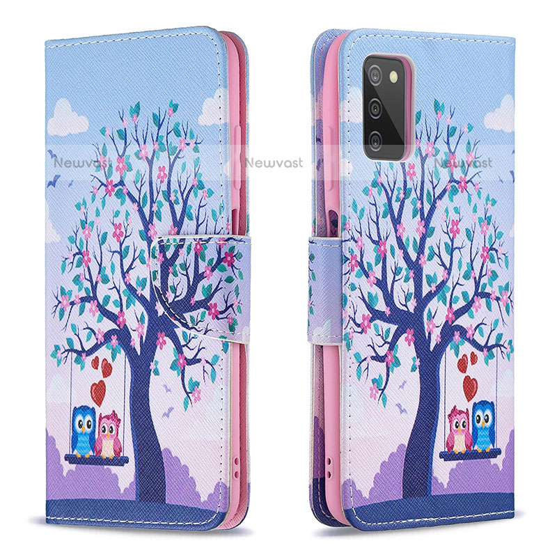 Leather Case Stands Fashionable Pattern Flip Cover Holder B03F for Samsung Galaxy A02s Clove Purple