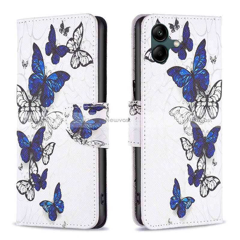 Leather Case Stands Fashionable Pattern Flip Cover Holder B03F for Samsung Galaxy A04 4G Blue