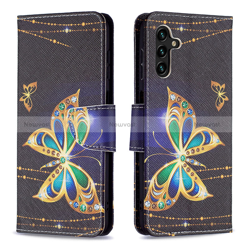 Leather Case Stands Fashionable Pattern Flip Cover Holder B03F for Samsung Galaxy A04s Black