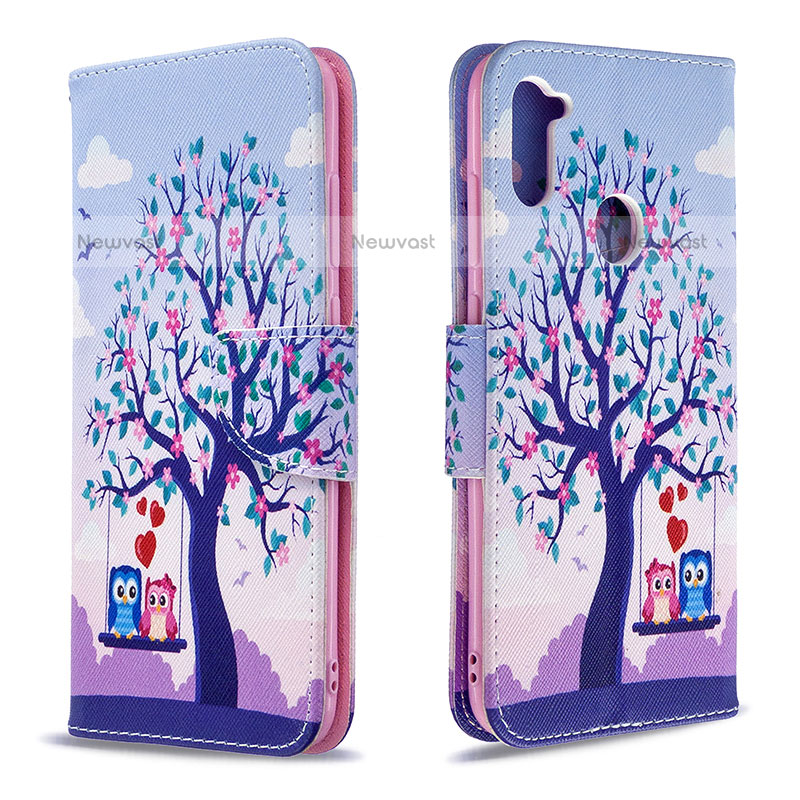 Leather Case Stands Fashionable Pattern Flip Cover Holder B03F for Samsung Galaxy A11 Clove Purple