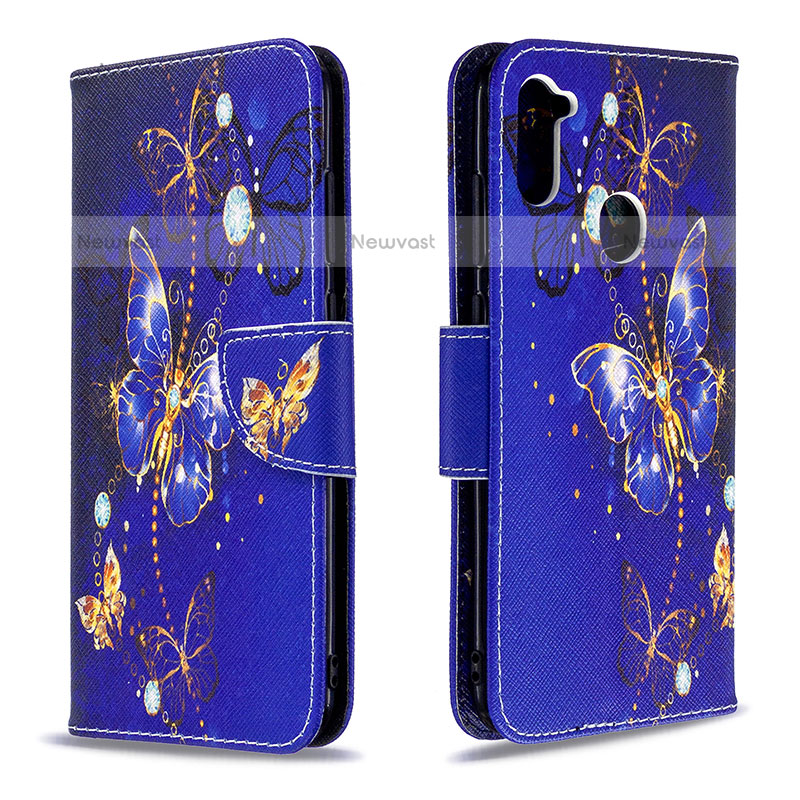 Leather Case Stands Fashionable Pattern Flip Cover Holder B03F for Samsung Galaxy A11 Navy Blue