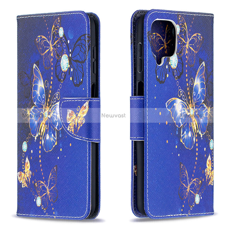 Leather Case Stands Fashionable Pattern Flip Cover Holder B03F for Samsung Galaxy A12 5G Navy Blue