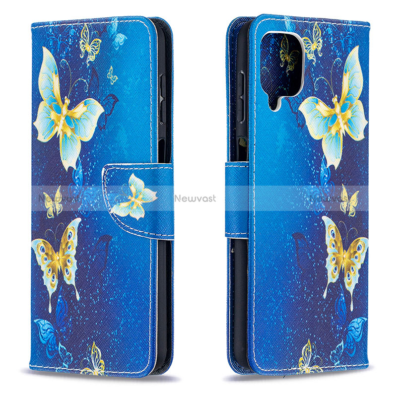 Leather Case Stands Fashionable Pattern Flip Cover Holder B03F for Samsung Galaxy A12 5G Sky Blue