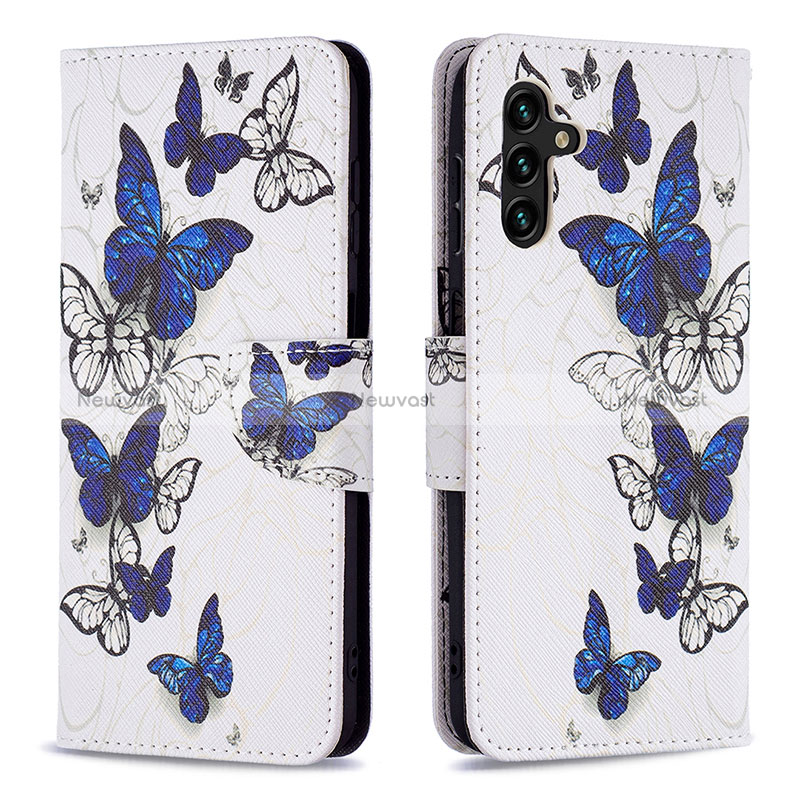 Leather Case Stands Fashionable Pattern Flip Cover Holder B03F for Samsung Galaxy A13 5G Blue
