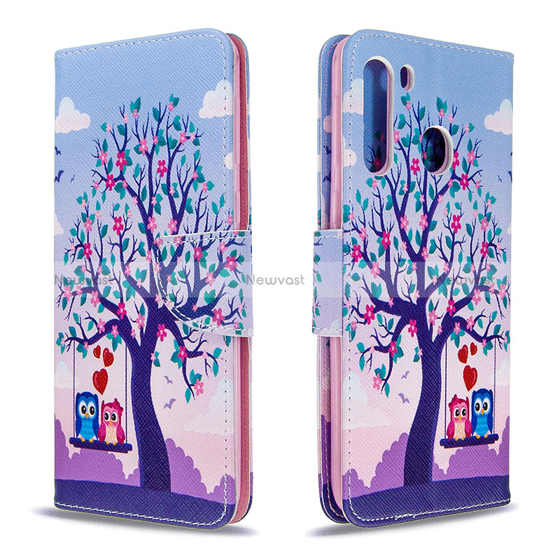 Leather Case Stands Fashionable Pattern Flip Cover Holder B03F for Samsung Galaxy A21 Clove Purple