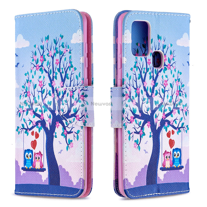 Leather Case Stands Fashionable Pattern Flip Cover Holder B03F for Samsung Galaxy A21s Clove Purple