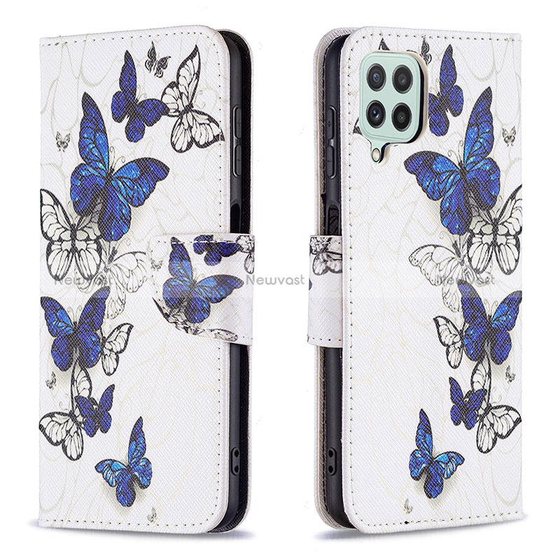 Leather Case Stands Fashionable Pattern Flip Cover Holder B03F for Samsung Galaxy A22 4G Blue