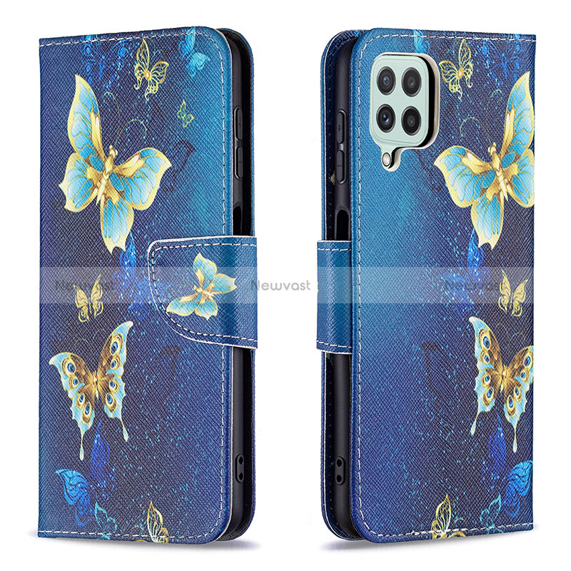 Leather Case Stands Fashionable Pattern Flip Cover Holder B03F for Samsung Galaxy A22 4G Sky Blue