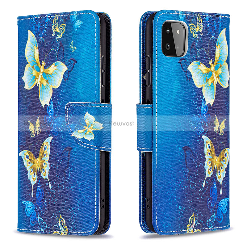 Leather Case Stands Fashionable Pattern Flip Cover Holder B03F for Samsung Galaxy A22 5G Sky Blue