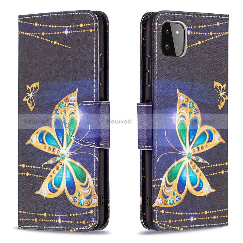 Leather Case Stands Fashionable Pattern Flip Cover Holder B03F for Samsung Galaxy A22s 5G Black