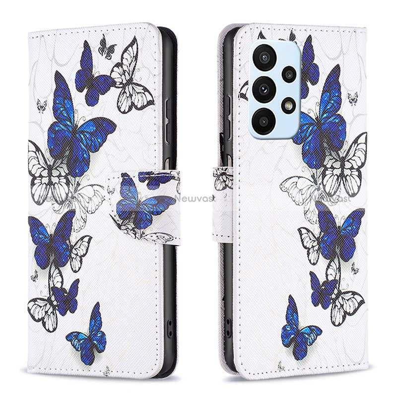 Leather Case Stands Fashionable Pattern Flip Cover Holder B03F for Samsung Galaxy A23 4G Blue