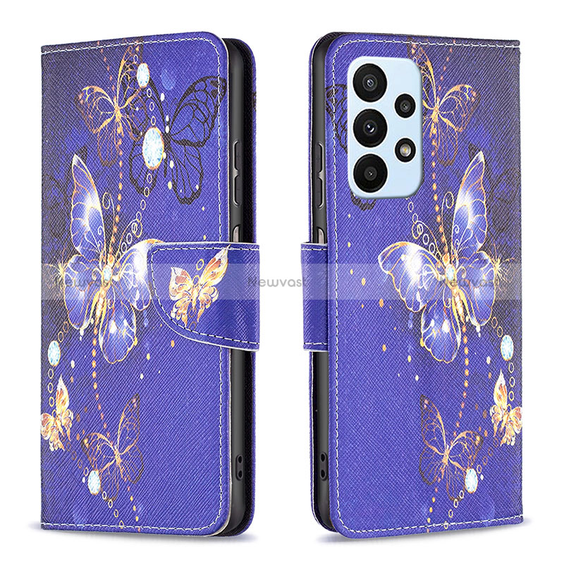 Leather Case Stands Fashionable Pattern Flip Cover Holder B03F for Samsung Galaxy A23 4G Navy Blue