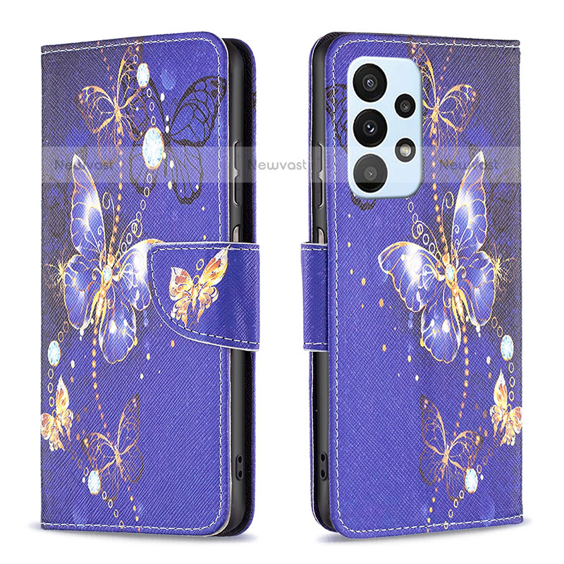 Leather Case Stands Fashionable Pattern Flip Cover Holder B03F for Samsung Galaxy A23 5G Navy Blue