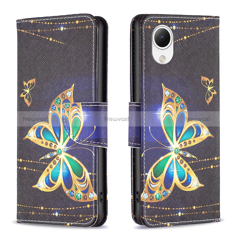 Leather Case Stands Fashionable Pattern Flip Cover Holder B03F for Samsung Galaxy A23s Black