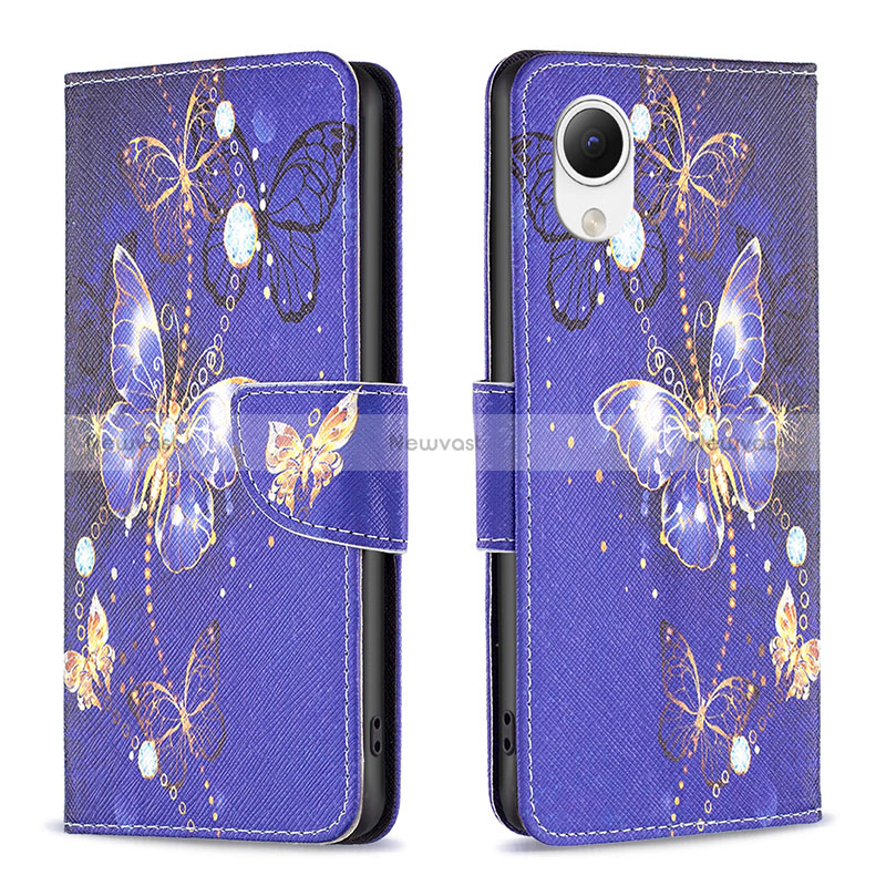 Leather Case Stands Fashionable Pattern Flip Cover Holder B03F for Samsung Galaxy A23s Navy Blue