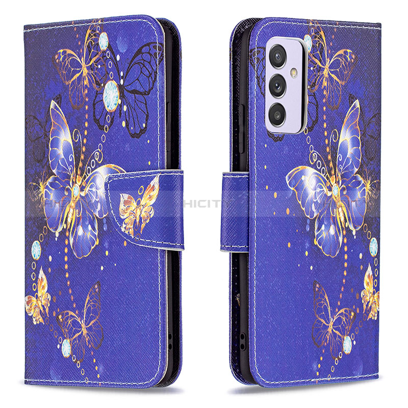 Leather Case Stands Fashionable Pattern Flip Cover Holder B03F for Samsung Galaxy A24 4G Navy Blue