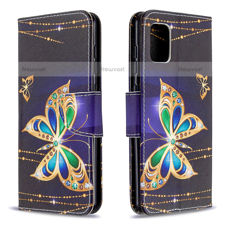 Leather Case Stands Fashionable Pattern Flip Cover Holder B03F for Samsung Galaxy A31 Black