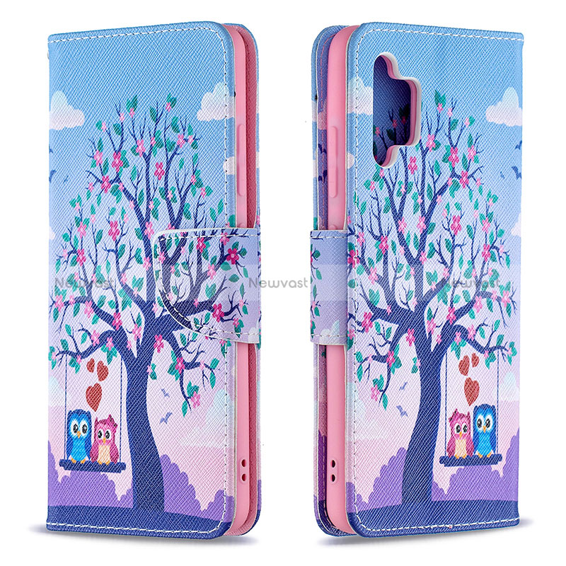 Leather Case Stands Fashionable Pattern Flip Cover Holder B03F for Samsung Galaxy A32 5G Clove Purple