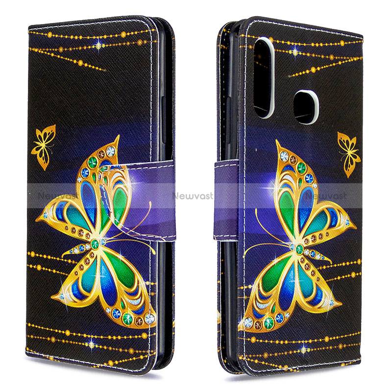 Leather Case Stands Fashionable Pattern Flip Cover Holder B03F for Samsung Galaxy A70E Black