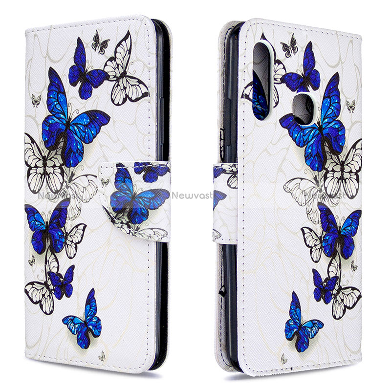 Leather Case Stands Fashionable Pattern Flip Cover Holder B03F for Samsung Galaxy A70E Blue