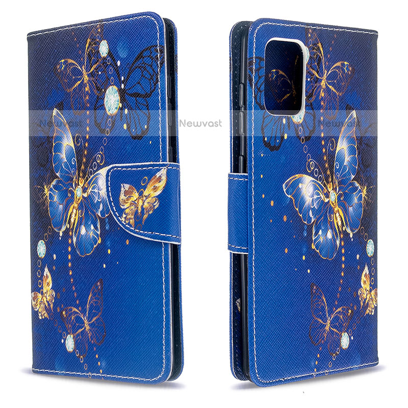 Leather Case Stands Fashionable Pattern Flip Cover Holder B03F for Samsung Galaxy A71 4G A715 Navy Blue
