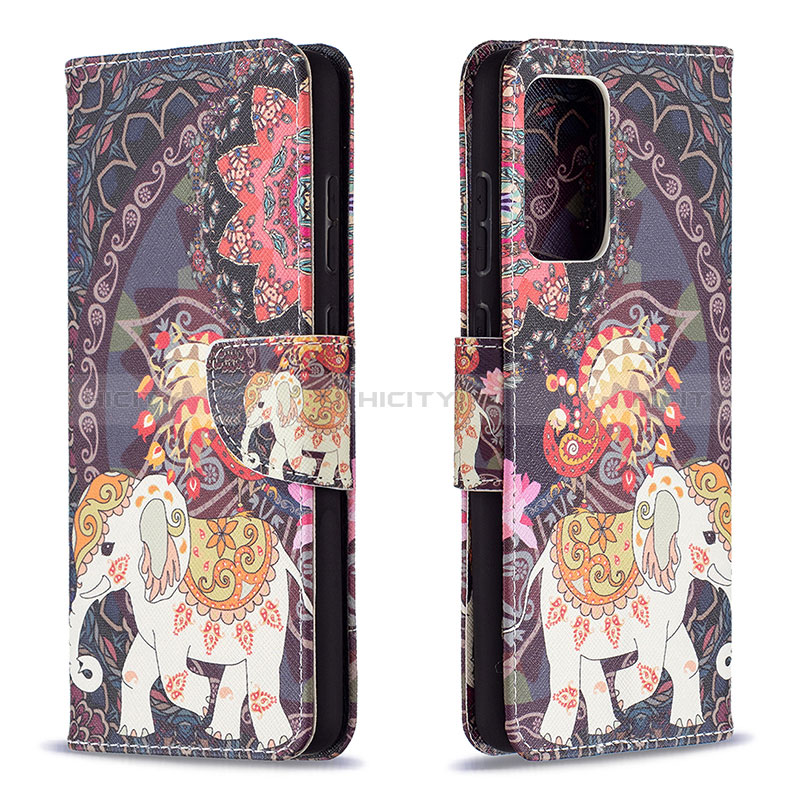 Leather Case Stands Fashionable Pattern Flip Cover Holder B03F for Samsung Galaxy A72 5G Brown