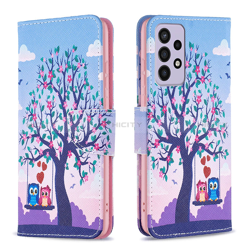 Leather Case Stands Fashionable Pattern Flip Cover Holder B03F for Samsung Galaxy A73 5G Clove Purple