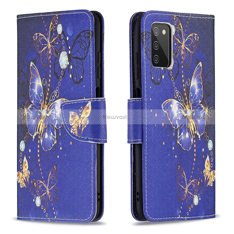 Leather Case Stands Fashionable Pattern Flip Cover Holder B03F for Samsung Galaxy F02S SM-E025F Navy Blue