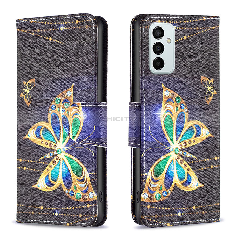 Leather Case Stands Fashionable Pattern Flip Cover Holder B03F for Samsung Galaxy F23 5G Black