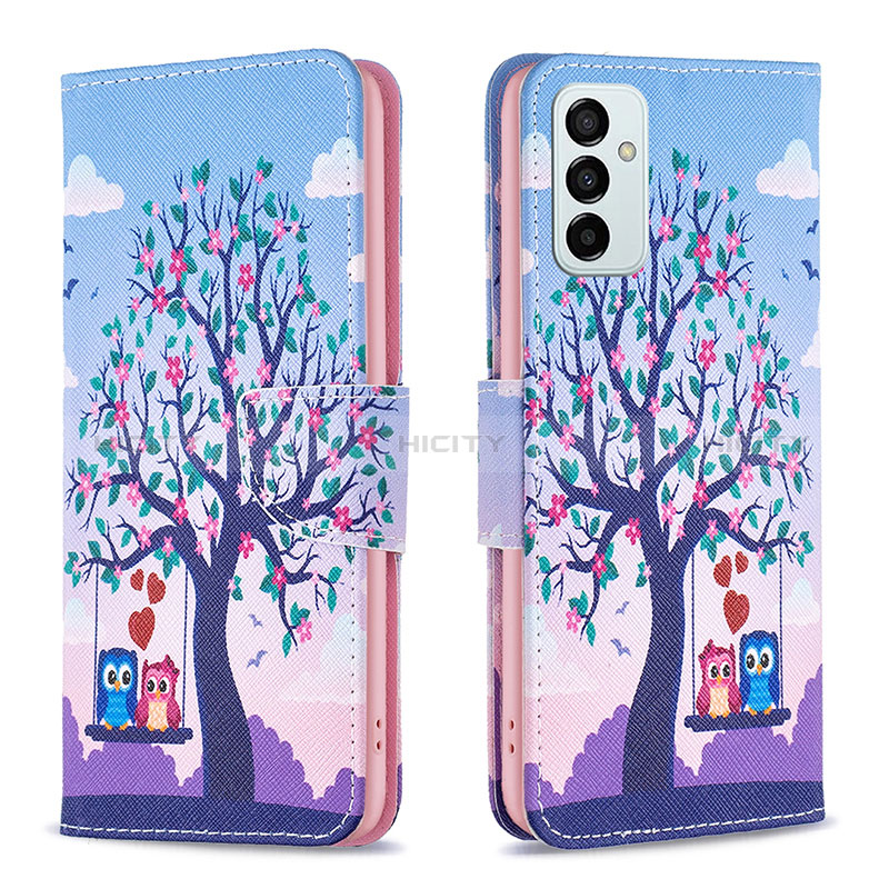 Leather Case Stands Fashionable Pattern Flip Cover Holder B03F for Samsung Galaxy F23 5G Clove Purple