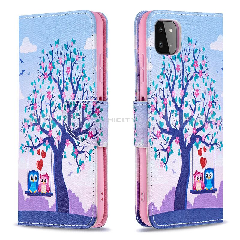 Leather Case Stands Fashionable Pattern Flip Cover Holder B03F for Samsung Galaxy F42 5G Clove Purple