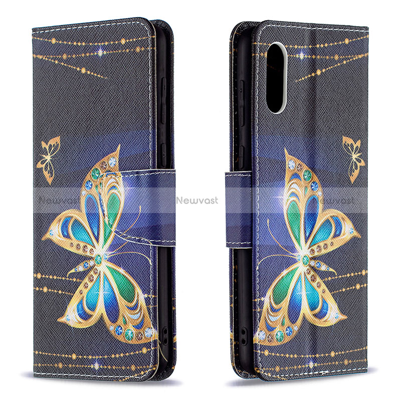 Leather Case Stands Fashionable Pattern Flip Cover Holder B03F for Samsung Galaxy M02 Black