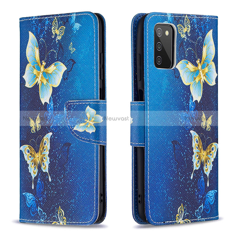 Leather Case Stands Fashionable Pattern Flip Cover Holder B03F for Samsung Galaxy M02s Sky Blue