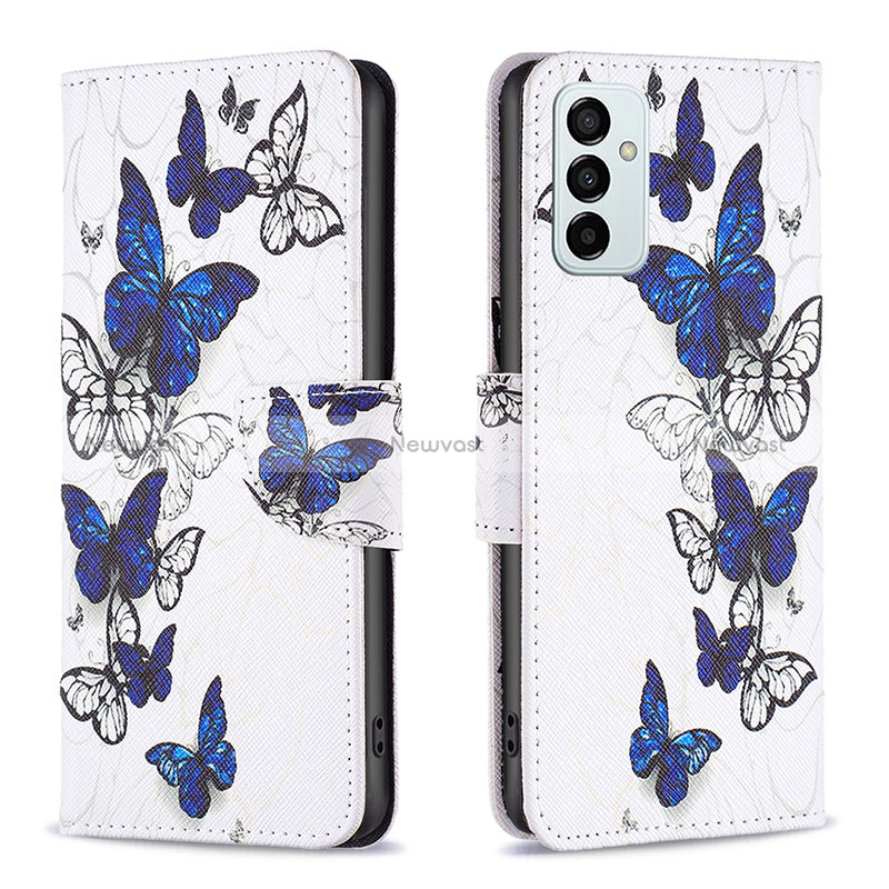 Leather Case Stands Fashionable Pattern Flip Cover Holder B03F for Samsung Galaxy M23 5G Blue