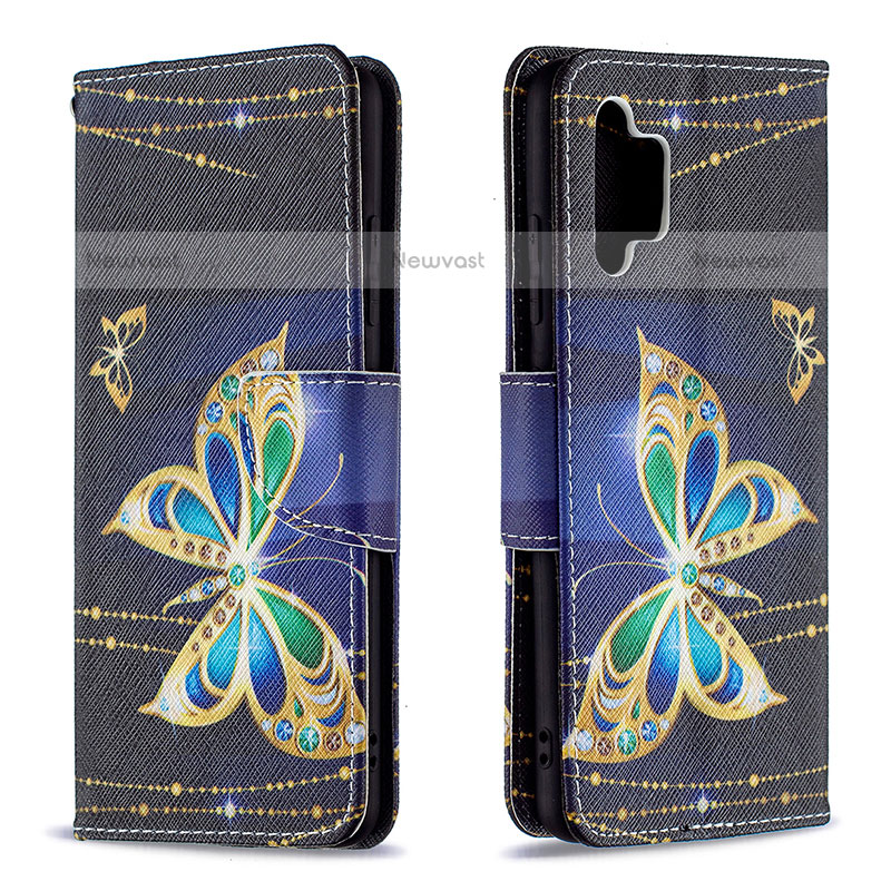 Leather Case Stands Fashionable Pattern Flip Cover Holder B03F for Samsung Galaxy M32 5G Black