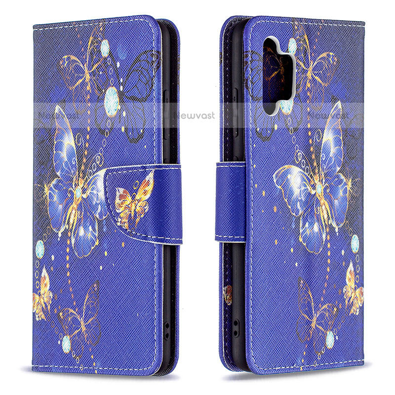 Leather Case Stands Fashionable Pattern Flip Cover Holder B03F for Samsung Galaxy M32 5G Navy Blue