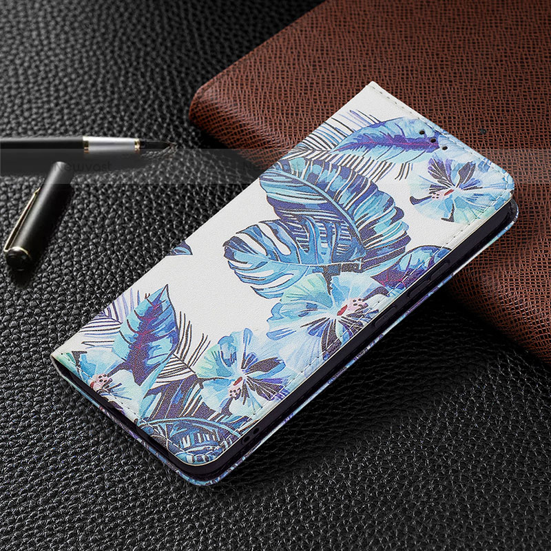 Leather Case Stands Fashionable Pattern Flip Cover Holder B03F for Samsung Galaxy S21 FE 5G Blue